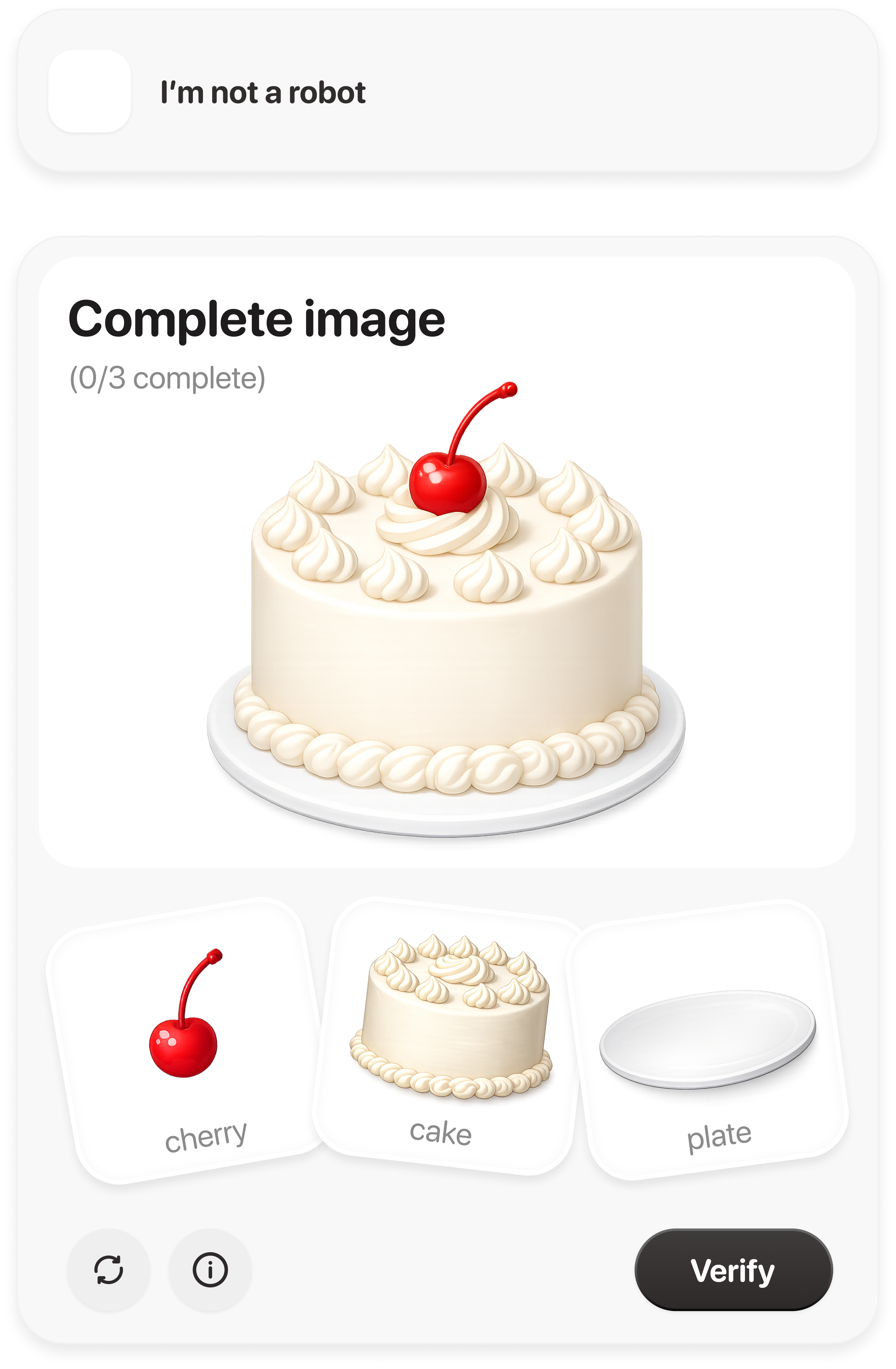Cake captcha interface concept
