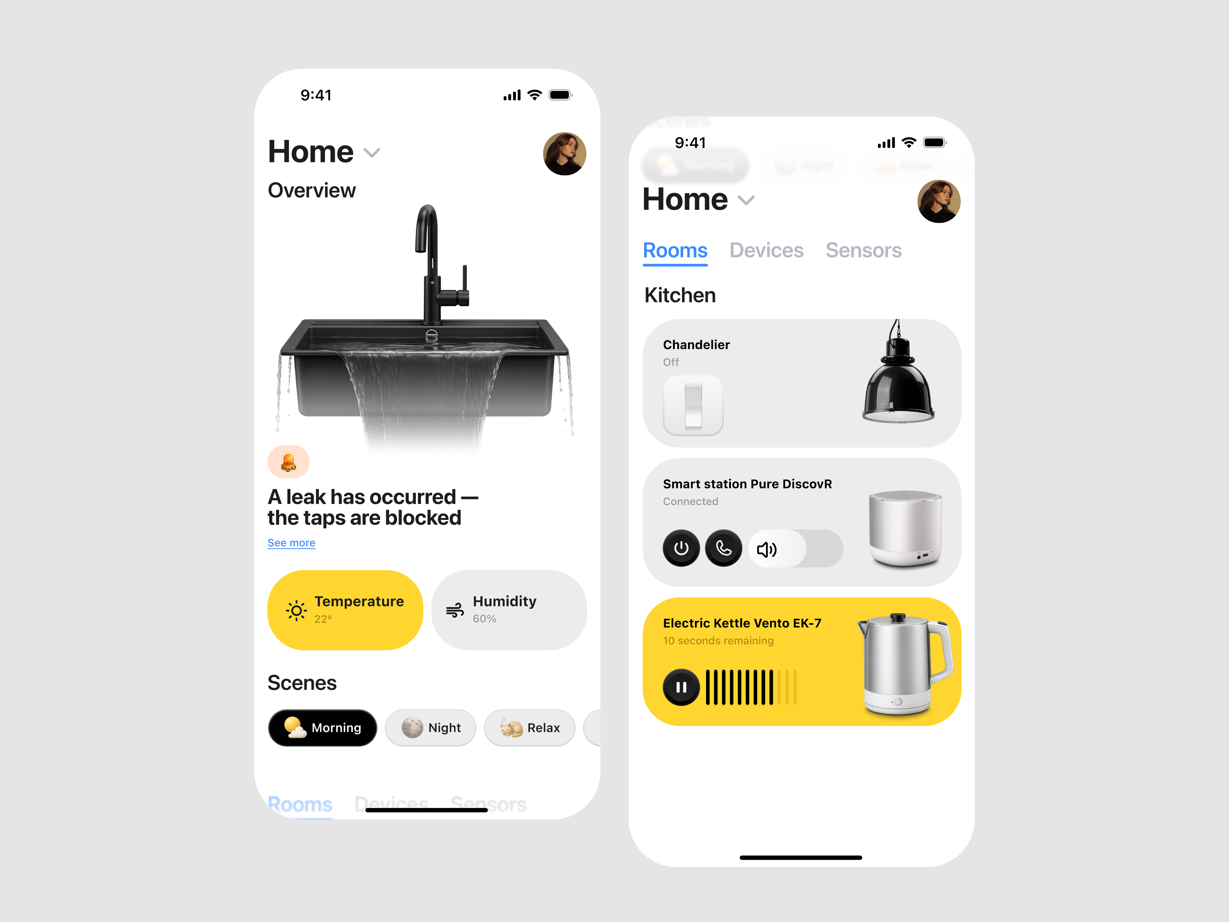 Smart home dashboard and room controls